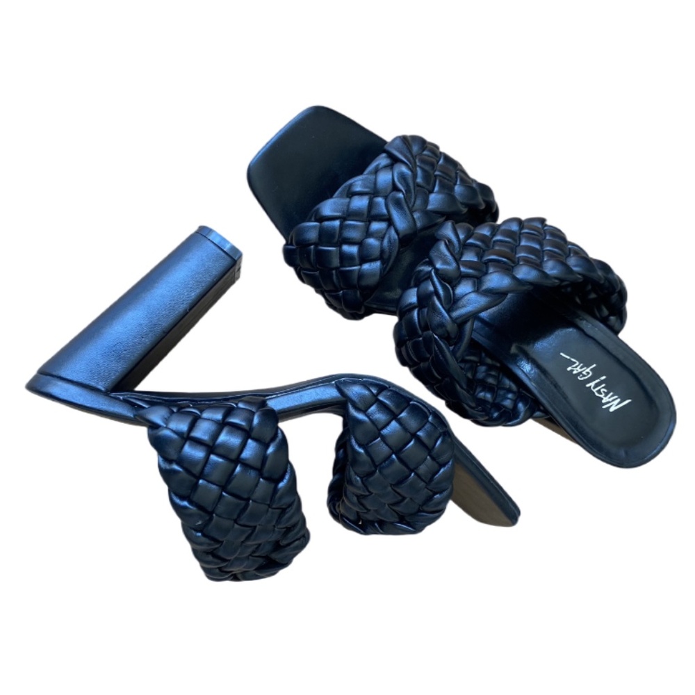 Nasty Gal black open toe slip on  braided sandals.